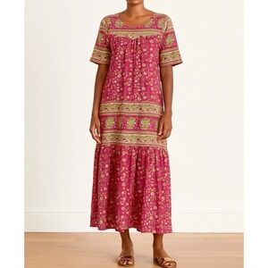 Vermont Country Store Dress S Pink Yellow Cotton Floral Muumuu Dress Housedress